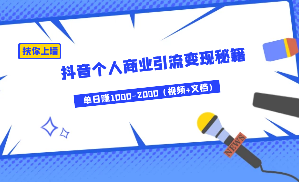 月入3W+扶你上墙，抖音个人商业引流变现秘籍，单日赚1000-2000（视频+文档)