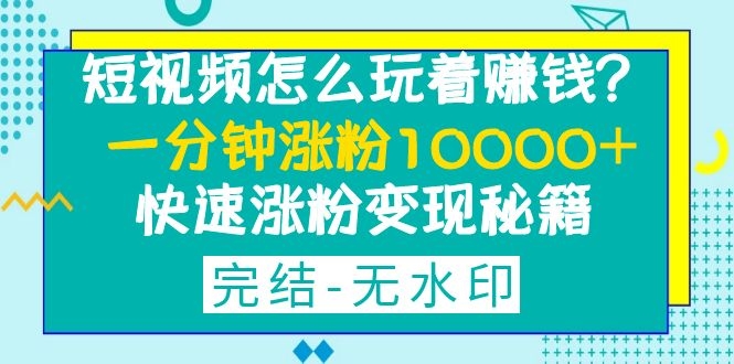 短视频怎么玩着赚钱？一分钟涨粉10000+快速涨粉变现秘籍（完结)