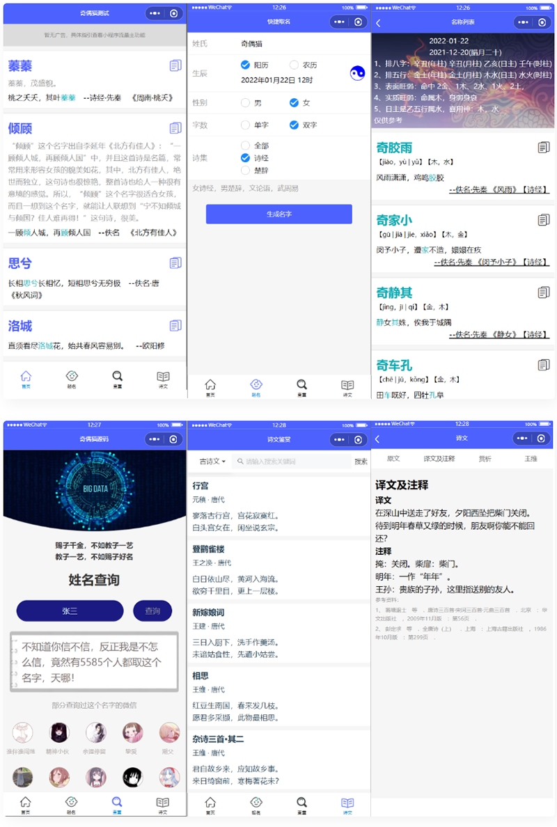 多功能起名查重工具微信小程序源码