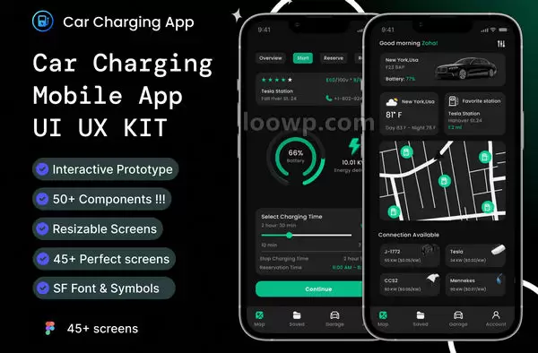 EvCharge含45屏电动车充电APP设计UI模板