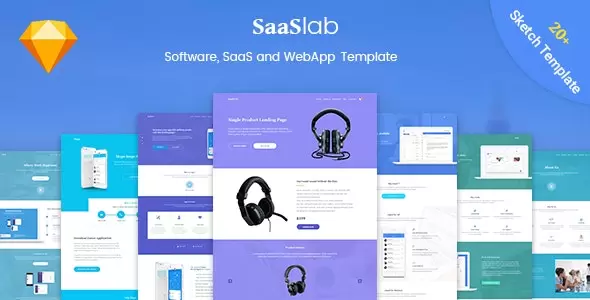 SaaSLab含20页软件APP和SaaS服务推介落地页Sketch模板V1.0