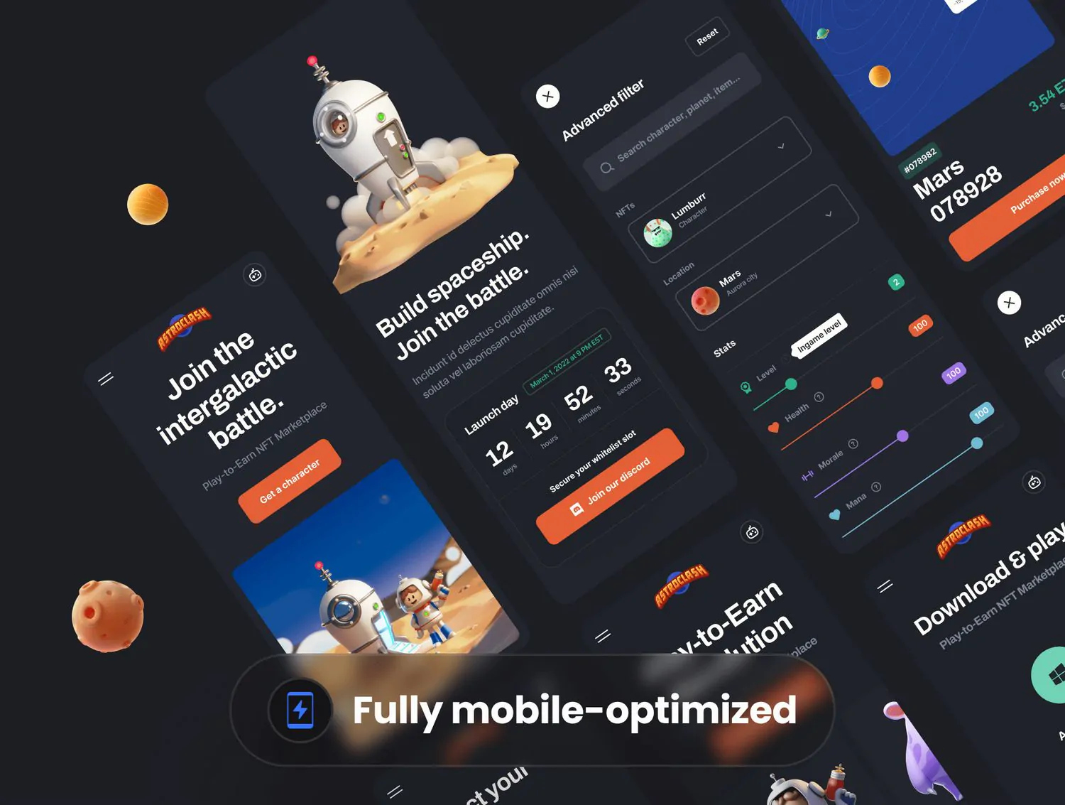 AstroClash含400屏NFT电竞游戏市场Web前端和APP设计UI模版