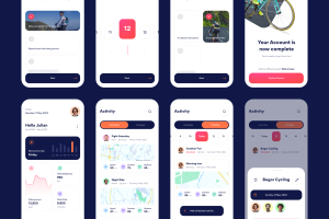 Gowez含50屏自行车运动追踪器手机APP界面设计UI模板下载