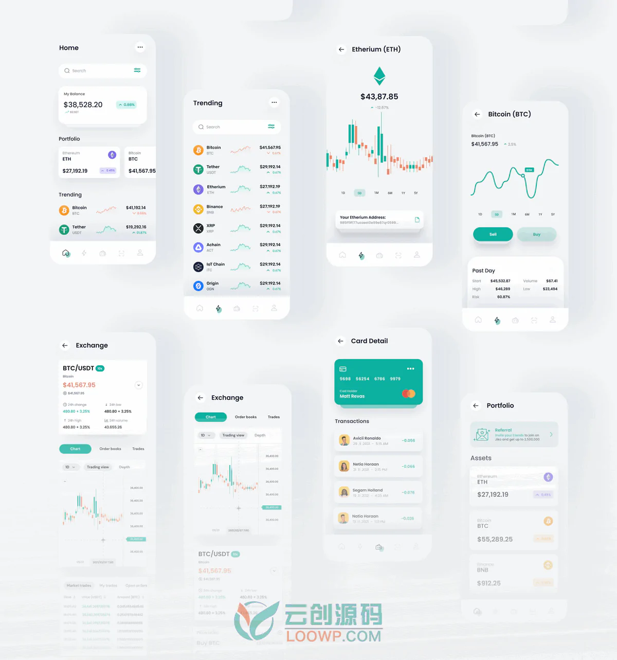 [2.4.3]QCryptoUI区块链加密货币交易所手机APP应用UI模板包Crypto App UI KIT 含50个屏幕页面