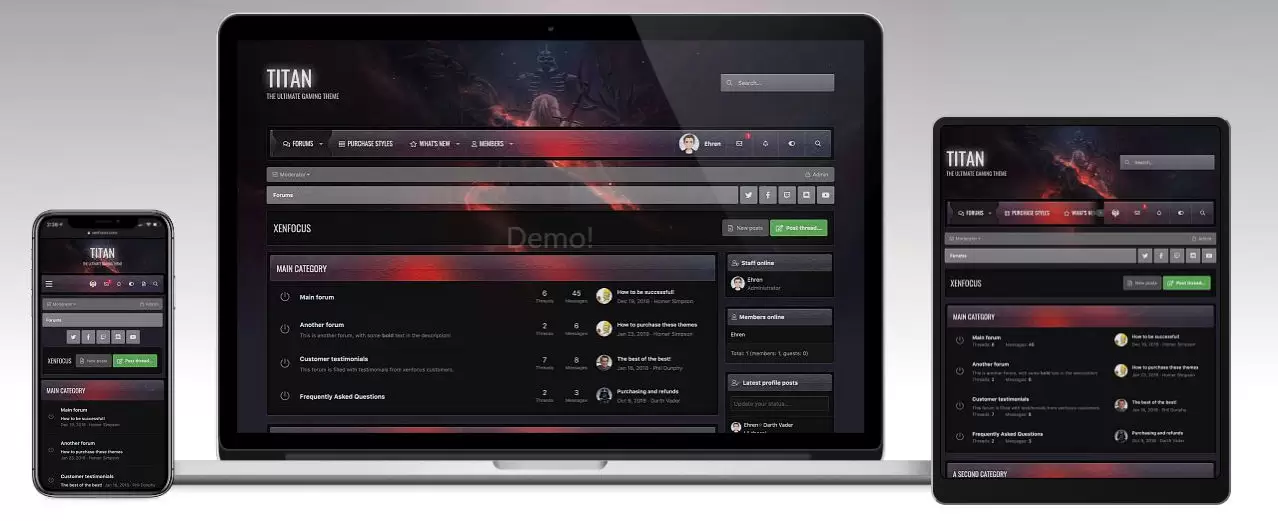 Titan响应式酷黑动漫游戏风格Xenforo论坛网站模板V2.2.12