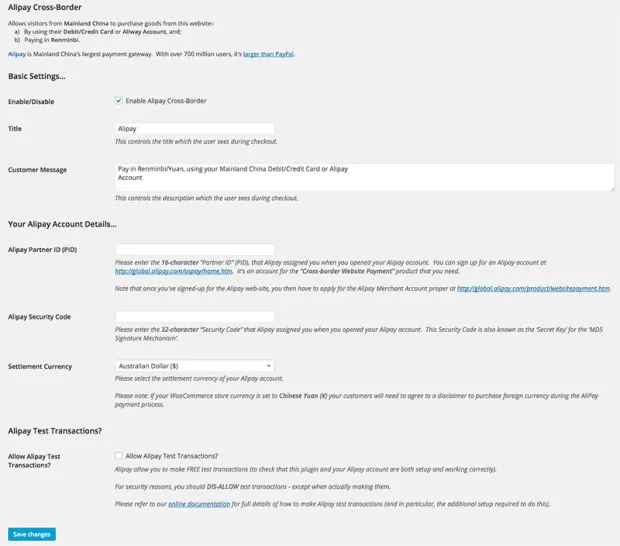 Alipay4Woo支付宝跨境支付网关WordPress插件V3.0