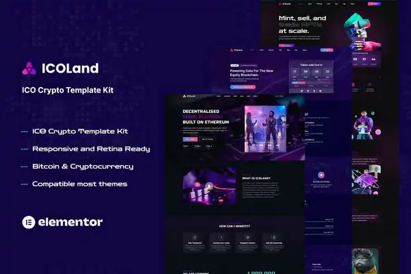 ICOLand加密货币NFT交易平台网站Elementor模板工具包