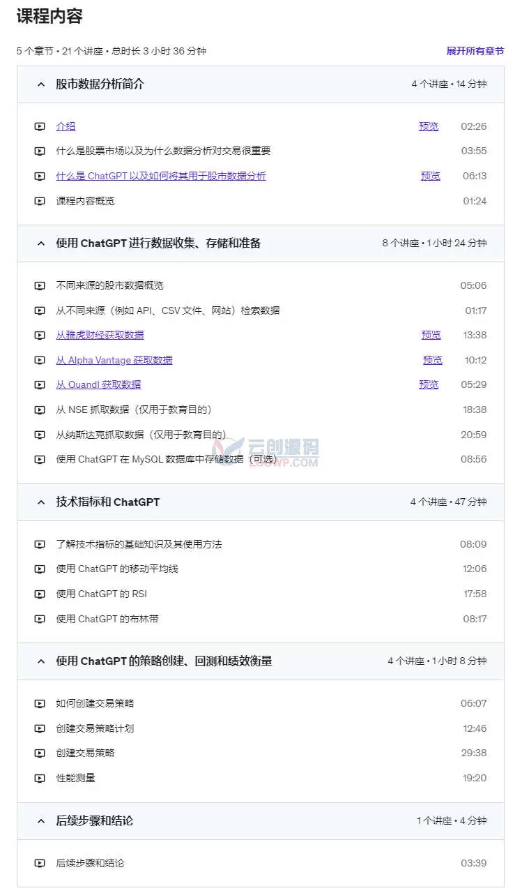 基于Python和ChatGPT智能AI股票市场定量分析视频教程(带源文件)