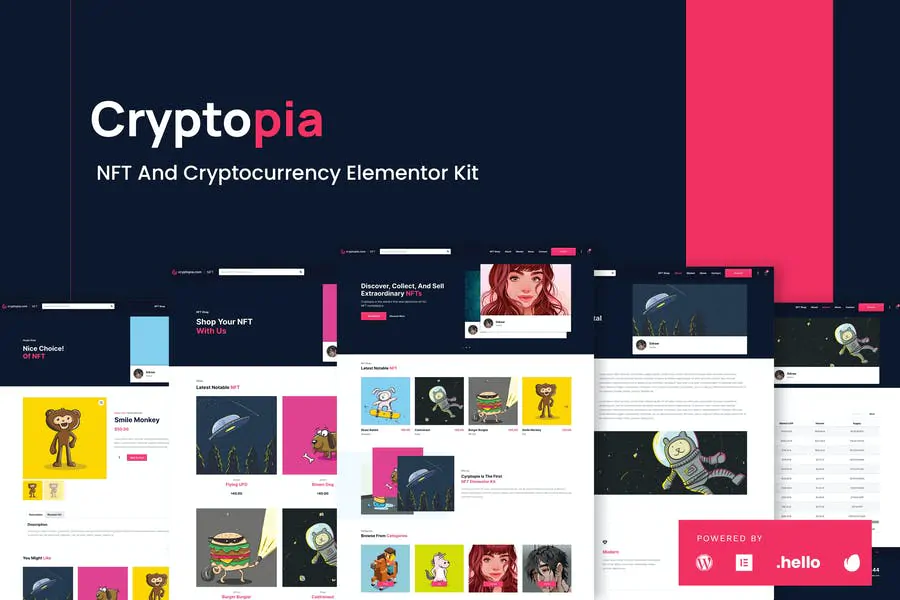 Cryptopia加密货币NFT数字藏品商店Elementor模板包