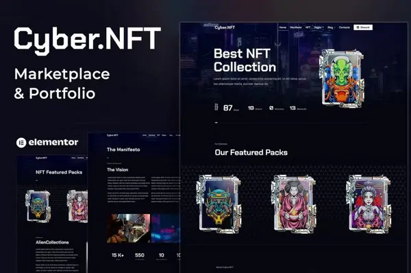 [2.5.6]iCyber赛博朋克风格NFT作品集藏品市场Elementor模板工具包
