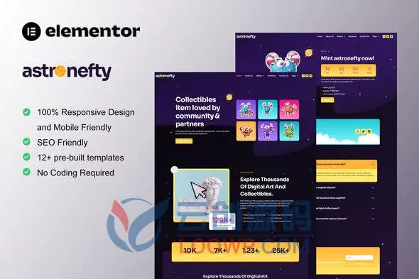 NFT作品集加密收藏品Elementor模版套件Astronefty