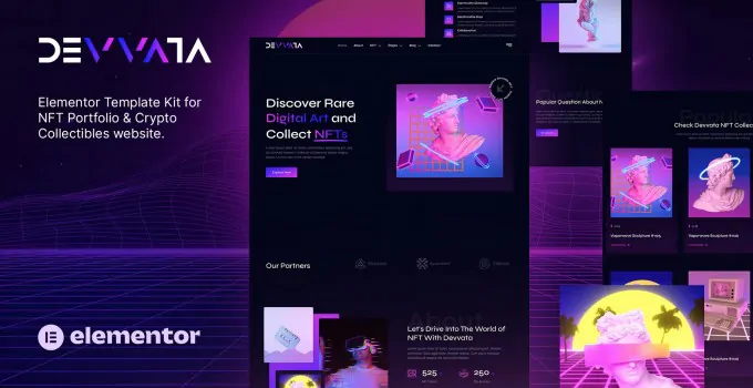 【Devvata 1.3.1】NFT作品集加密艺术藏品NFT市场网站Elementor模版工具包