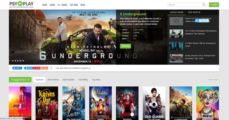 影视预告片和电影电视数据库网站WordPress主题PsyPlay 1.2.5