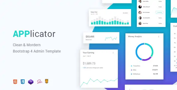 【Applicator 1.0.1】响应式和高度可定制BOOTSTRAP 4管理后台仪表盘模板