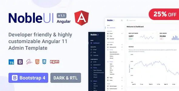 【looNobleUI 1.1.1】Angular 11+和Bootstrap 4x框架管理后台仪表盘模板