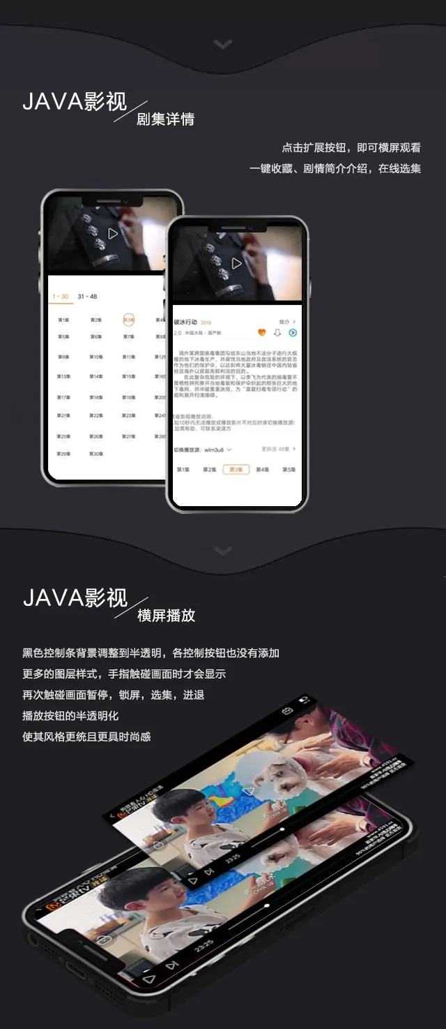 【原生JAVA原生双端影视APP源码】2020全新UI新版IOS+Android双端/含小说+双端投屏+选集+秒播+无广告+分享等功能（含教程）