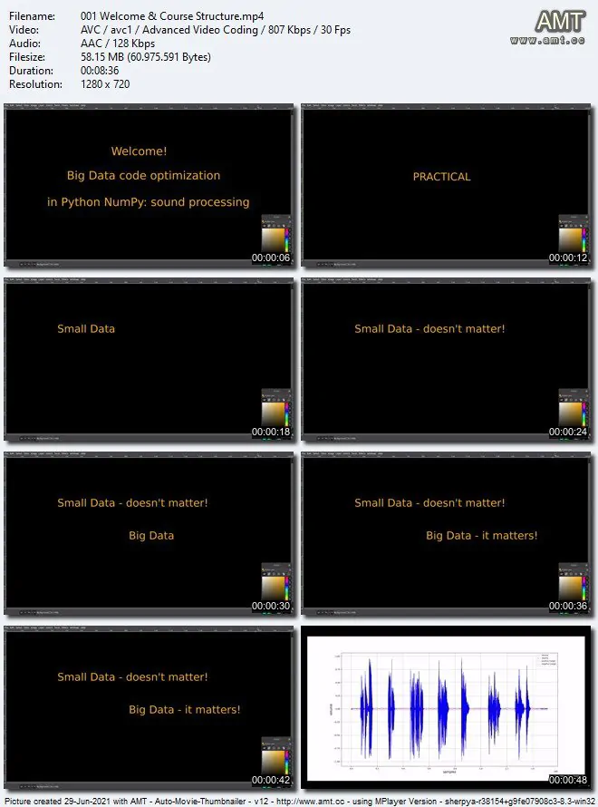 Python NumPy大数据代码优化实战训练视频教程：MoviePy声音处理+计算机视觉