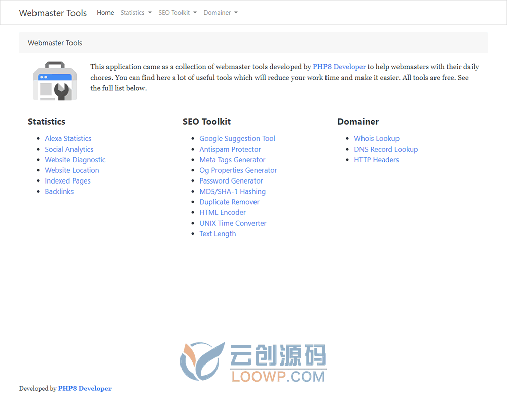 iWebTools全开源轻量级站长工具箱网站PHP源码V3.6 含19款站长工具