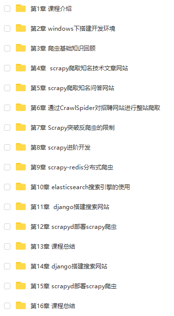 【中文】2020新版Python分布式爬虫课程 Scrapy打造搜索引擎共16章